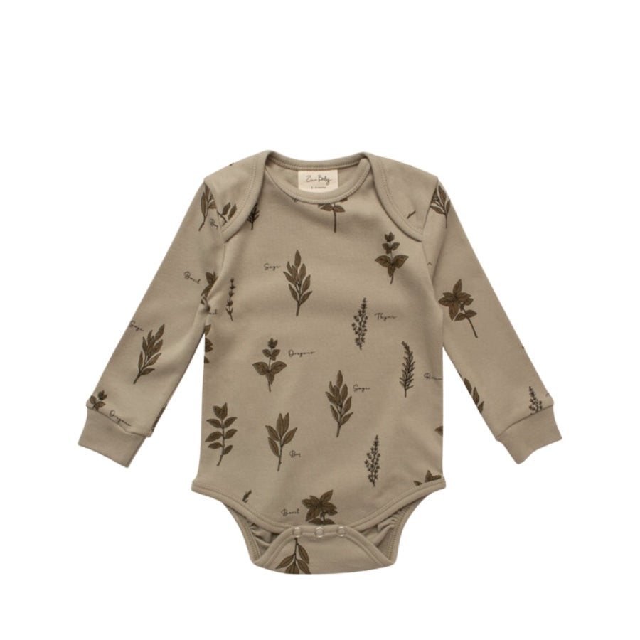 Organic Baby Long Sleeve Bodysuit - Herb - HoneyBug 