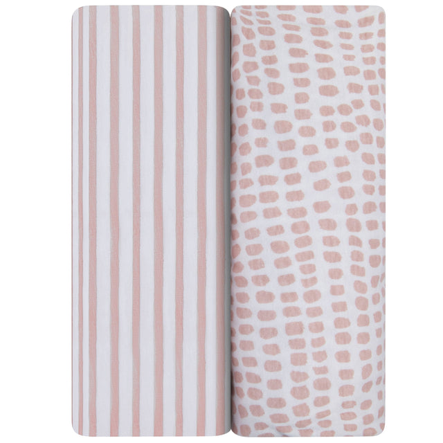 Waterproof Bassinet Sheet Set - Mauve Pink Stripes & Splash - HoneyBug 