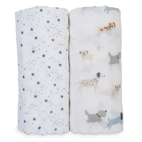 Cotton Swaddle 2 Pack - Puppy Dog & Stars - HoneyBug 