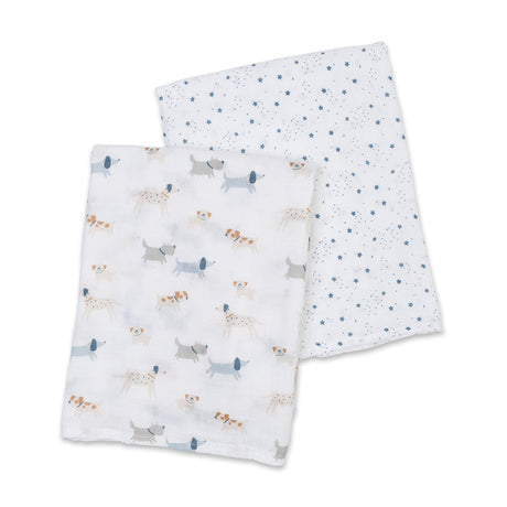 Cotton Swaddle 2 Pack - Puppy Dog & Stars - HoneyBug 