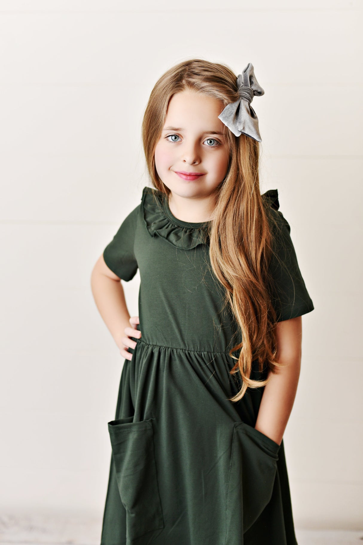 Army Green Ruffle Twirl Dress