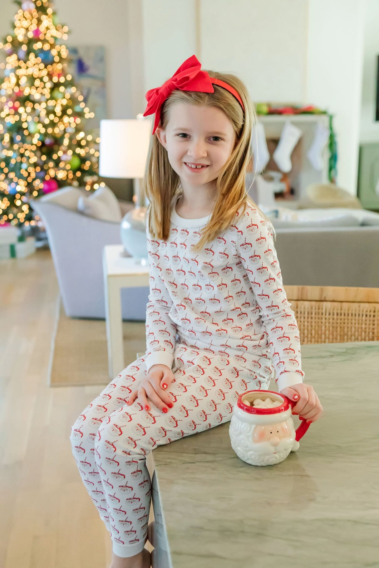 Ava Girls' Pajama Pant Set - Hot Cocoa Santa