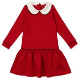 Lillian Girls' Dress - Red with Green Piping