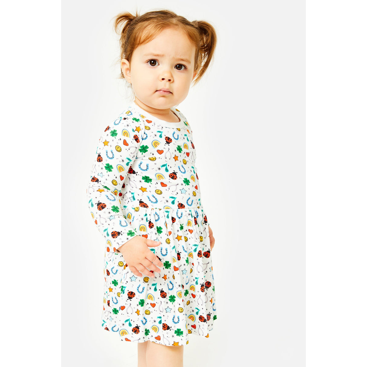 Stretchy Long Sleeve Twirl Dress - Lucky Charms by Clover Baby & Kids - HoneyBug 