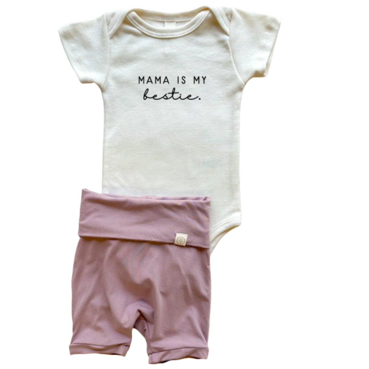 Mama Bestie | Bamboo Fold Over Shorties and Organic Cotton Bodysuit Set | Periwinkle - HoneyBug 