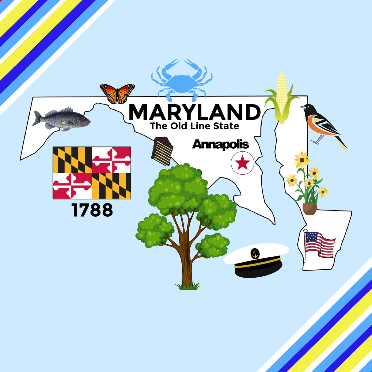 Maryland State Tag Toy Crinkle Square That Teaches Facts