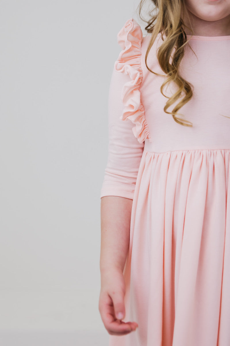 Petal Pink 3/4 Ruffle Twirl Dress