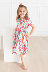 Neon Floral S/S Pocket Twirl Dress