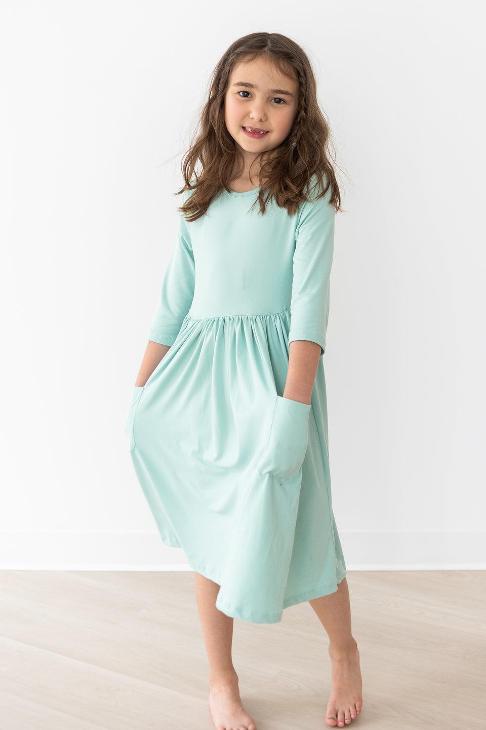 Sage 3/4 Pocket Twirl Dress