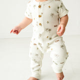 Organic Baby Short Sleeve Button Romper - Malibu