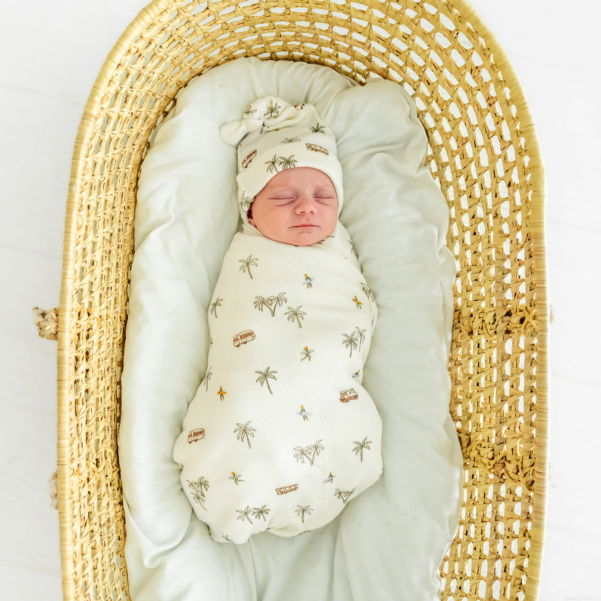 Organic Baby Swaddle Blanket & Hat - Malibu