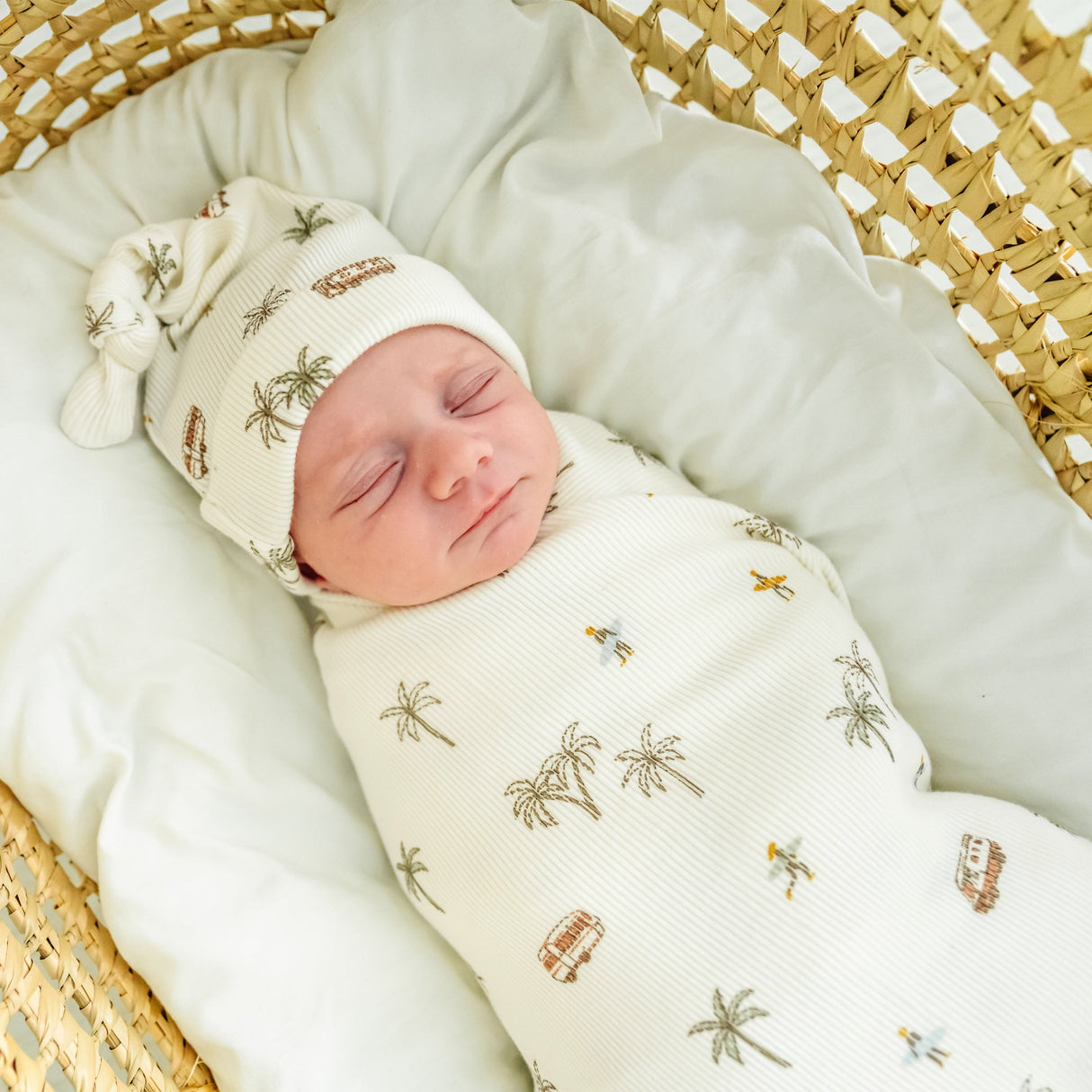 Organic Baby Swaddle Blanket & Hat - Malibu