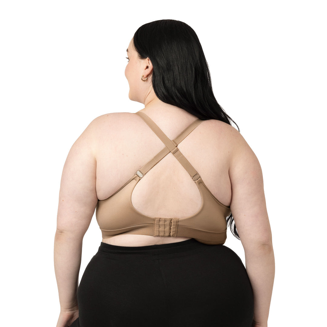 Minimalist Hands-Free Pumping & Nursing Plunge Bra | Latte - HoneyBug 