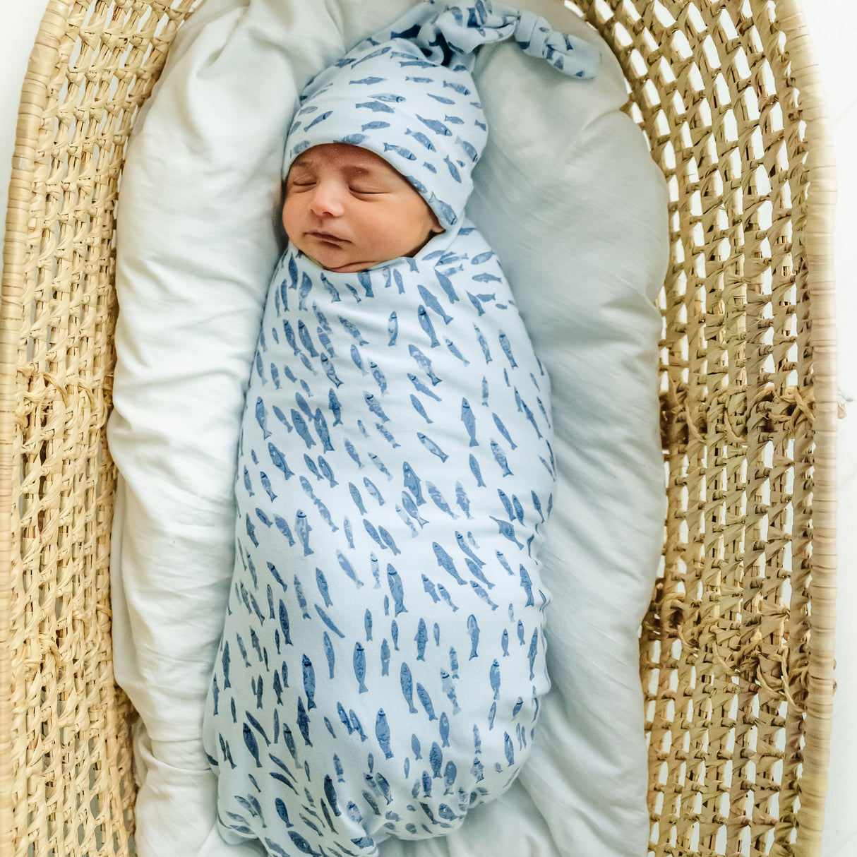 Organic Baby Swaddle Blanket & Hat - Minnow