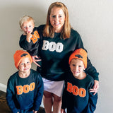 Boo Patch Halloween Adult Sweatshirt - Black