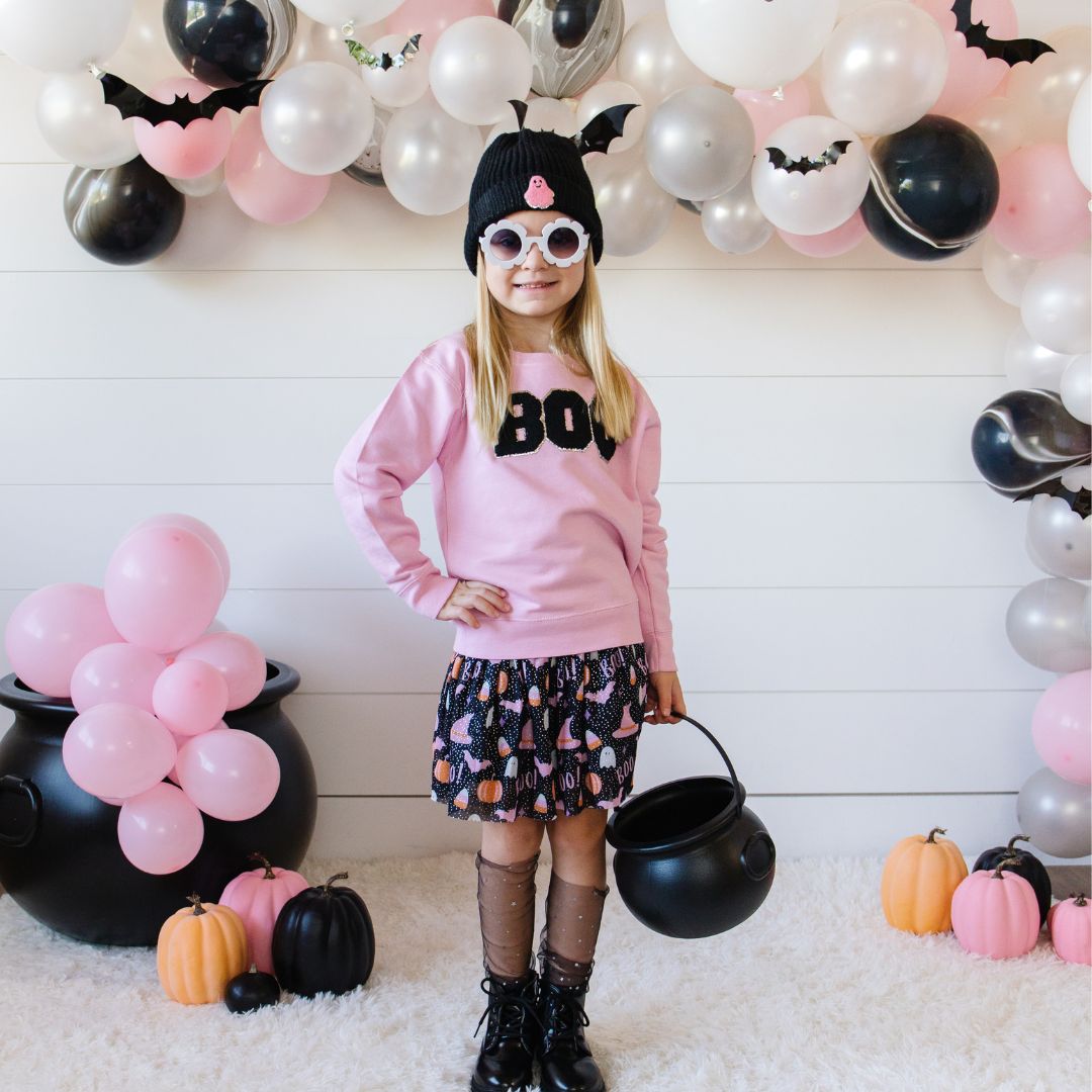 Boo Patch Halloween Sweatshirt - Pink