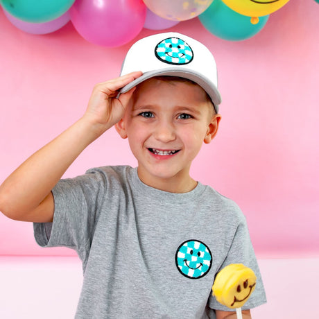 Smiley Checker Patch Trucker Hat - Gray/White - HoneyBug 