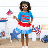 Stars and Stripes Patch Short Sleeve T-Shirt - Mid-Blue - HoneyBug 