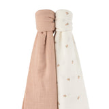 2 Pack Cotton Muslin Swaddle Blanket - Pink Pear & Solid Pink - HoneyBug 