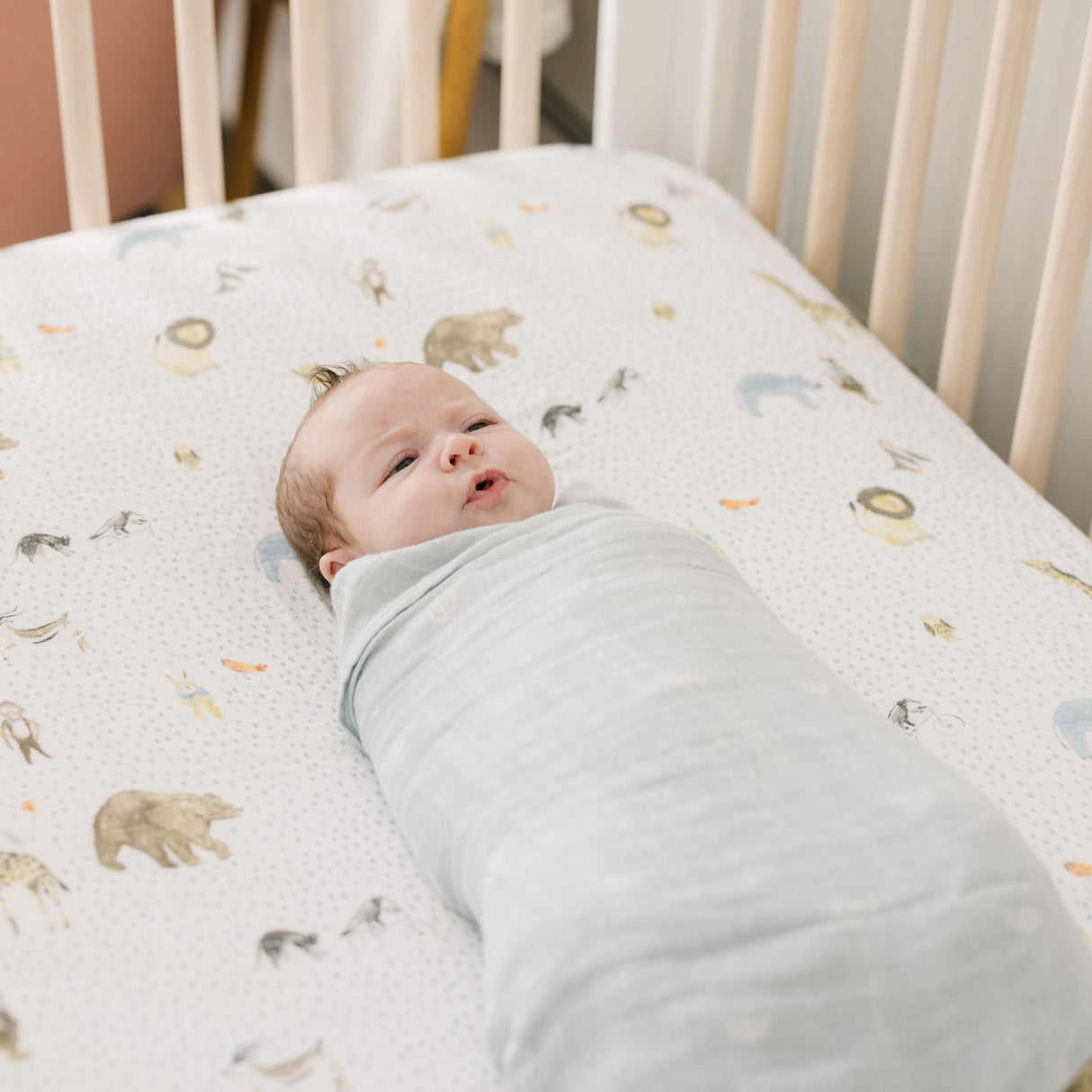 Cotton Muslin Crib Sheet - Party Animals