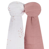 2 Pack Cotton Muslin Swaddle Blanket - Pink Raindrops - HoneyBug 