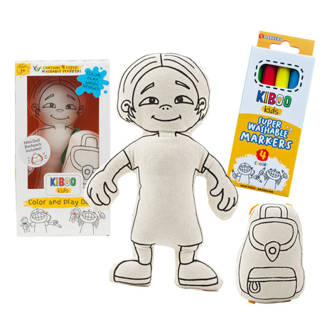 Kiboo Kids: Doll for coloring - Gender Neutral - Kid with Parted Hair - HoneyBug 