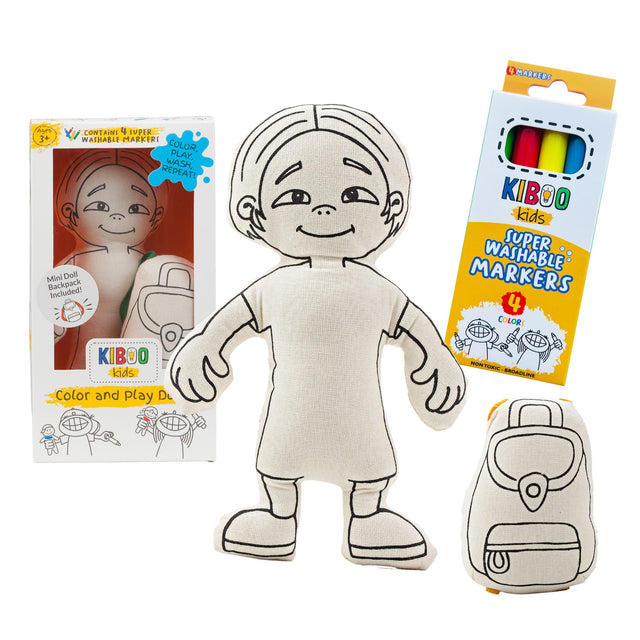 Kiboo Kids: Doll for coloring - Gender Neutral - Kid with Parted Hair - HoneyBug 