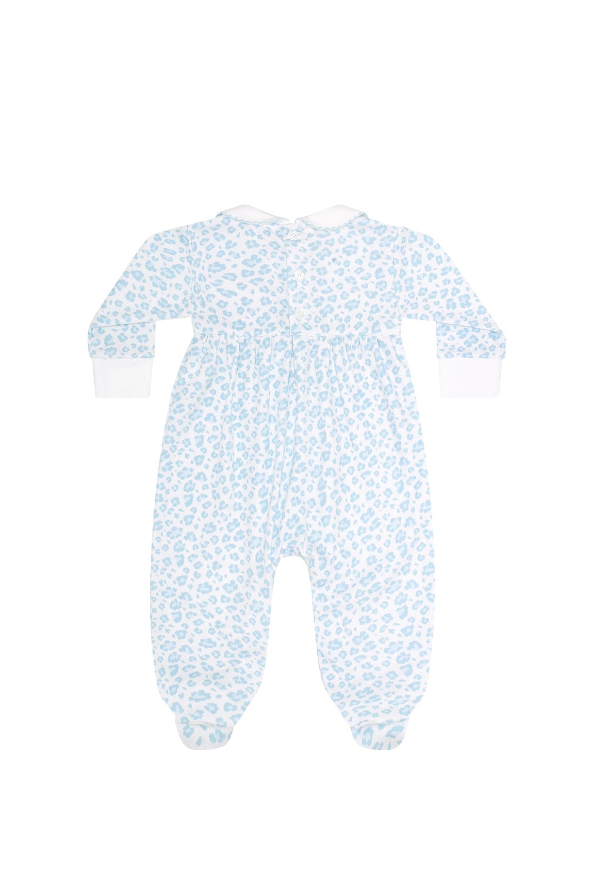 Blue Cheetah Print Smocked Footie