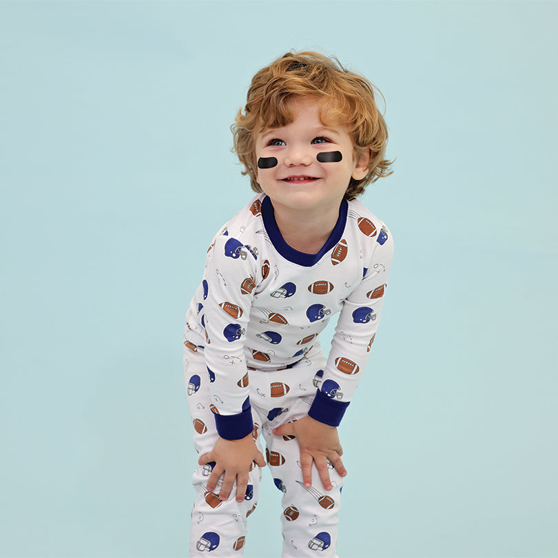 Football Fan Long Sleeve Pajama Set in White