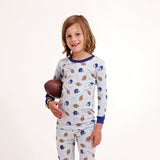 Football Fan Long Sleeve Pajama Set in Gray