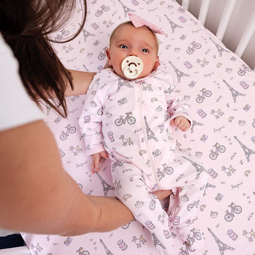 Dreaming of Paris Cotton Crib Sheet HoneyBug