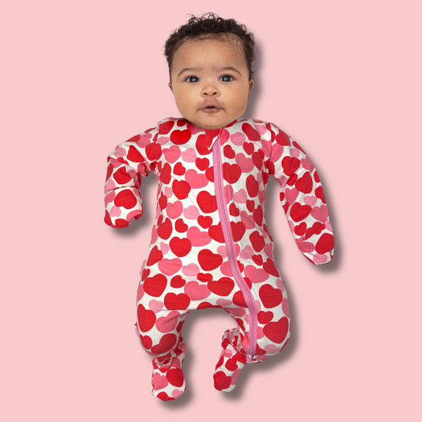 Organic Footie - Red & Pink Hearts