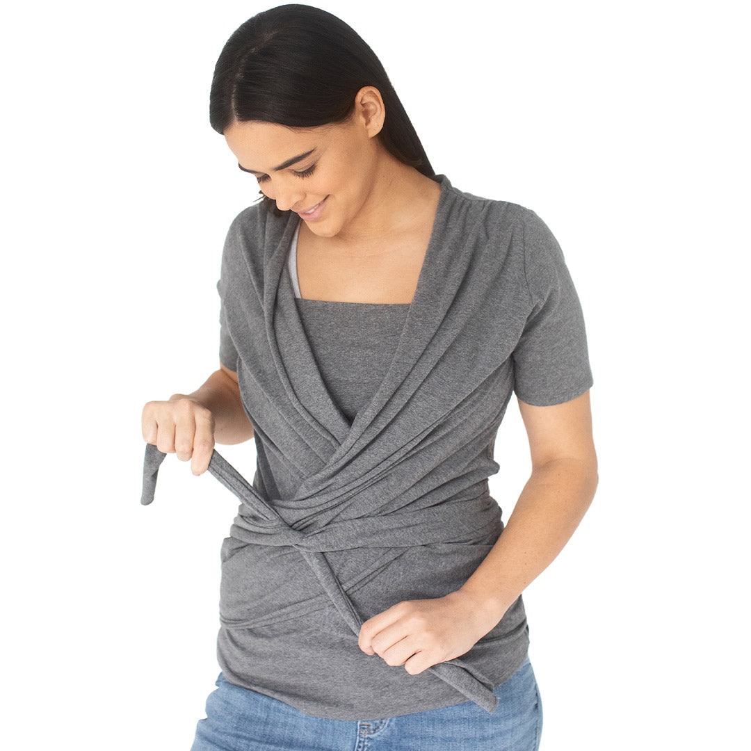 Organic Cotton Skin to Skin Wrap Top | Charcoal Grey Heather - HoneyBug 