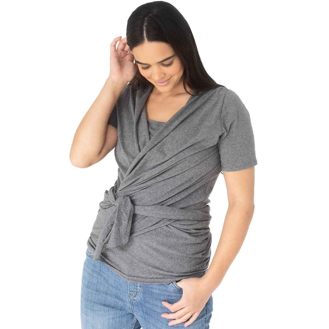 Organic Cotton Skin to Skin Wrap Top | Charcoal Grey Heather - HoneyBug 