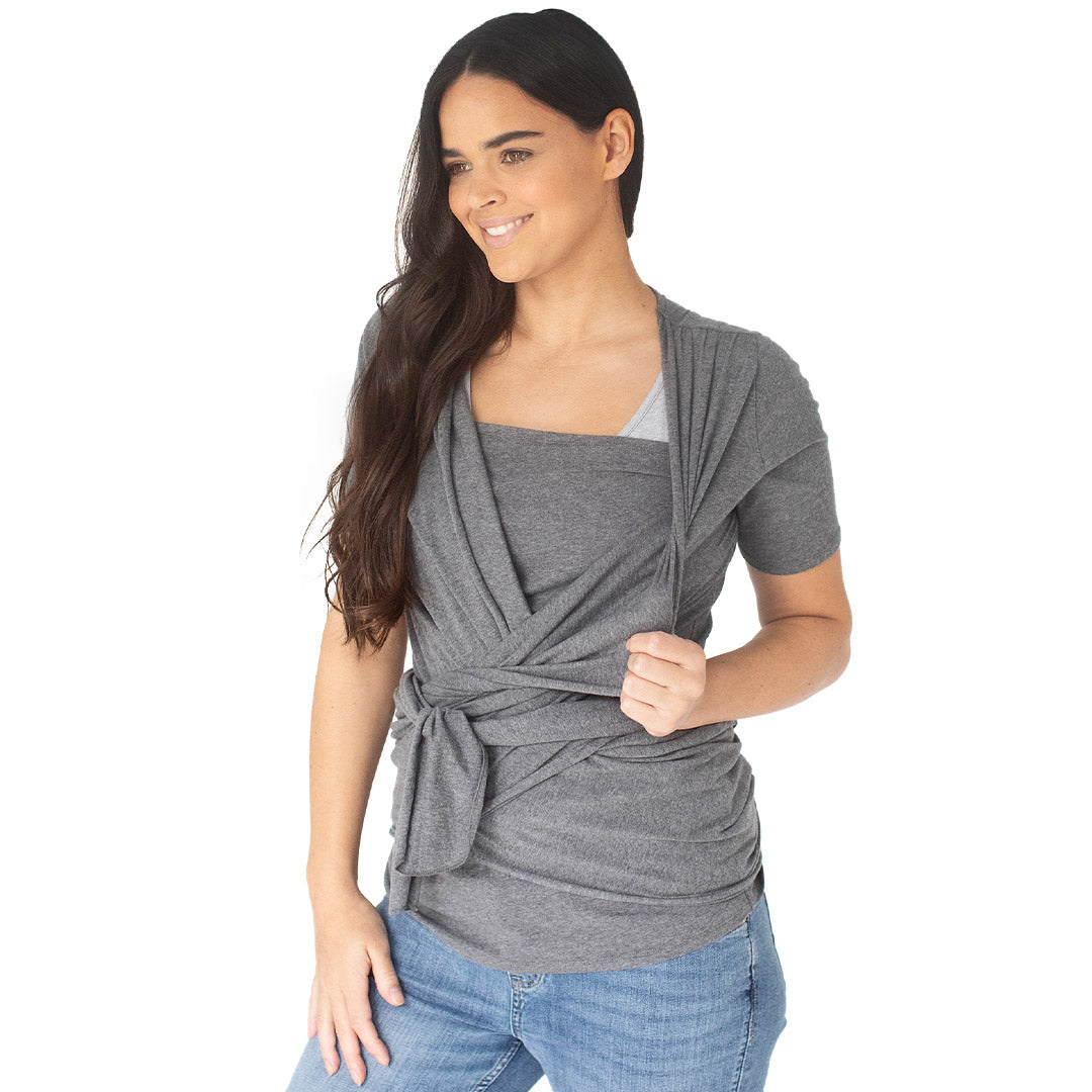 Organic Cotton Skin to Skin Wrap Top | Charcoal Grey Heather - HoneyBug 