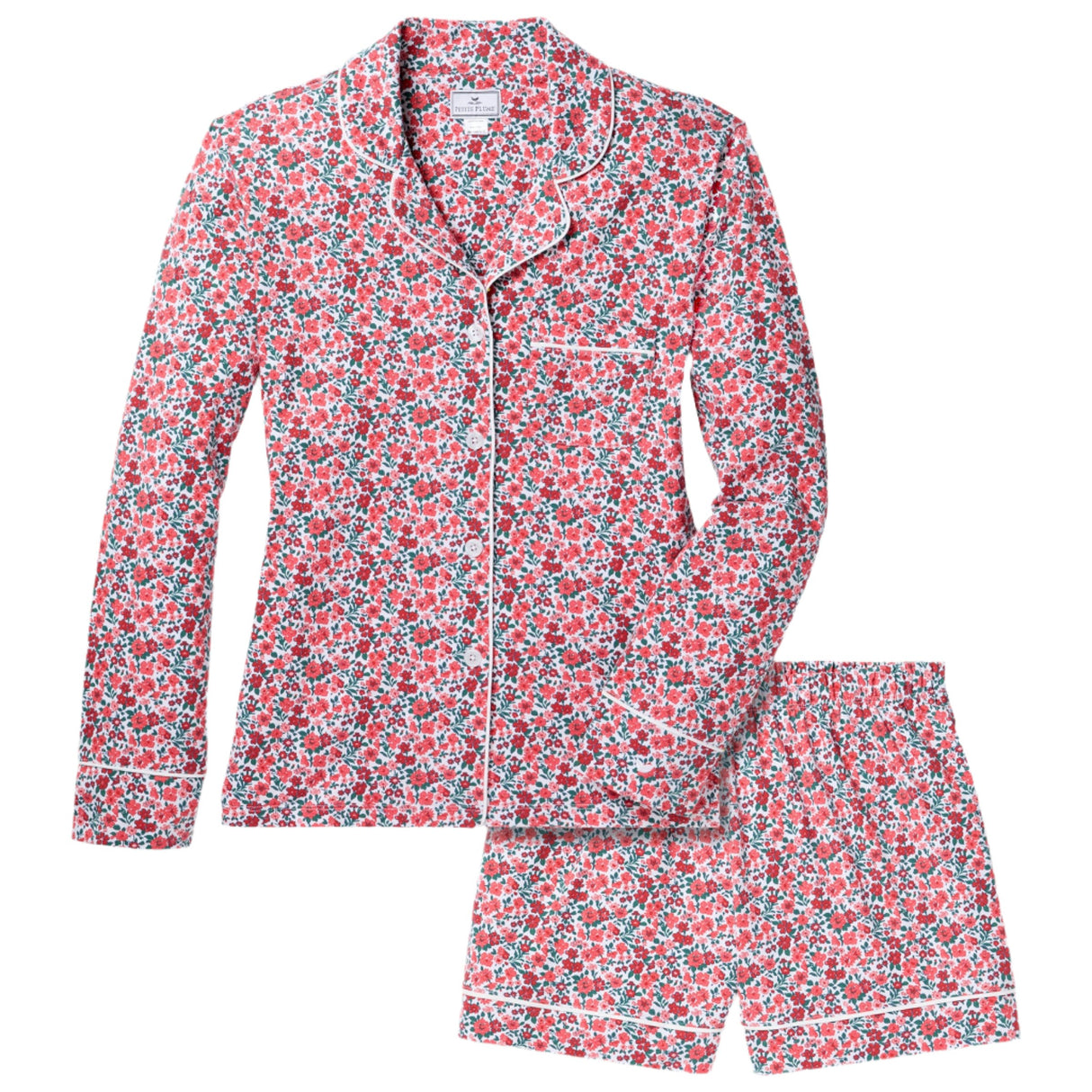 Women's Pima Long Sleeve Short Set in Fleurs des Bois