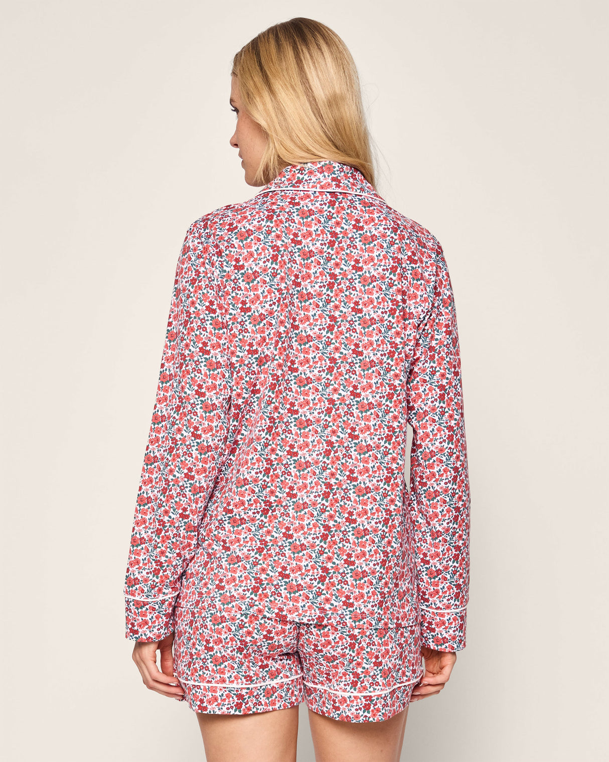 Women's Pima Long Sleeve Short Set in Fleurs des Bois