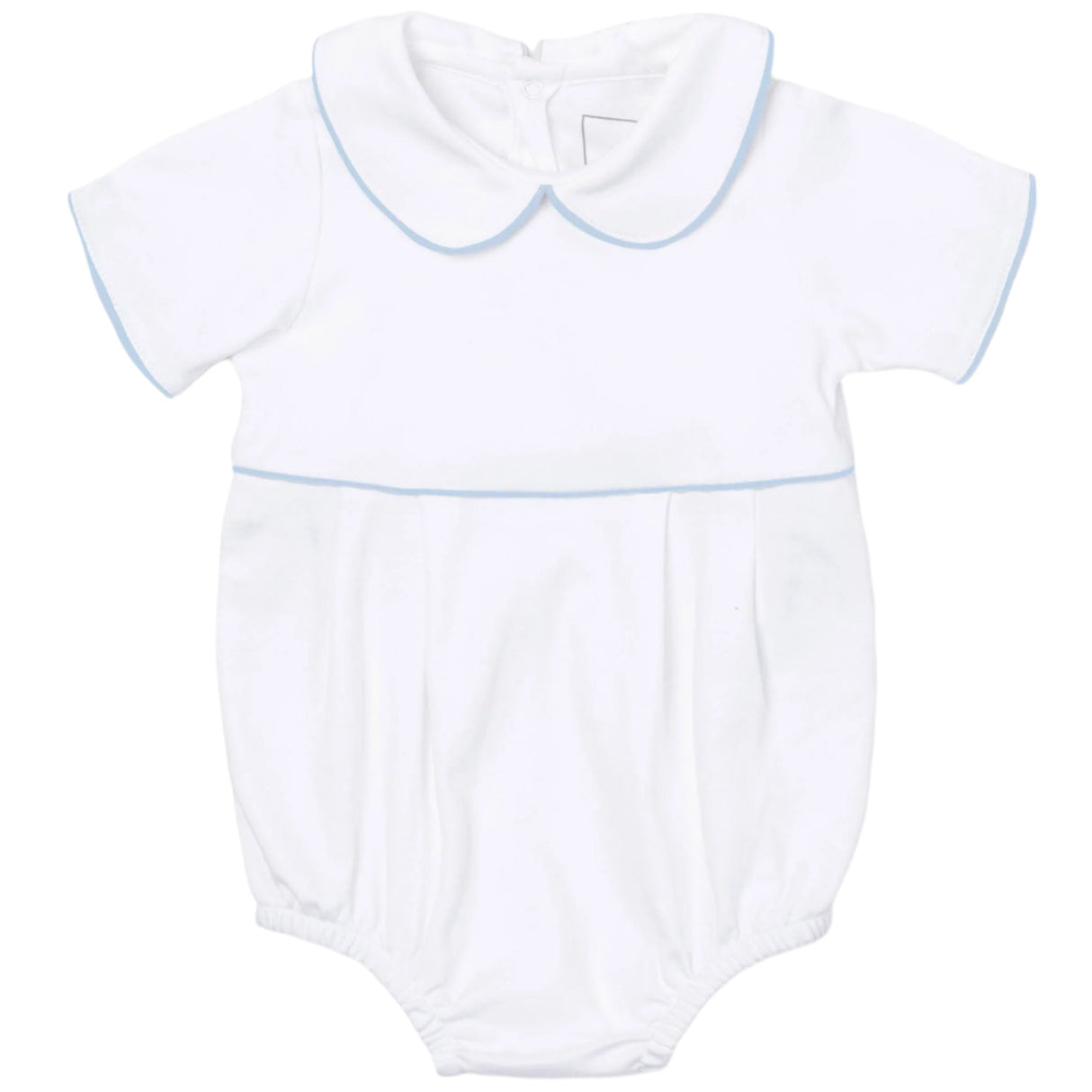 Palmer Boys' Pima Cotton Bubble - White w/ Light Blue Piping