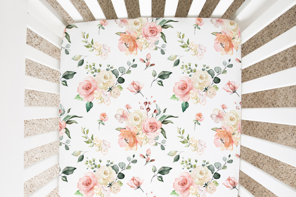 Fitted Crib Sheet - Peach Floral