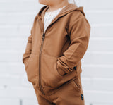 ZIP HOODIE- Bark Bamboo French Terry