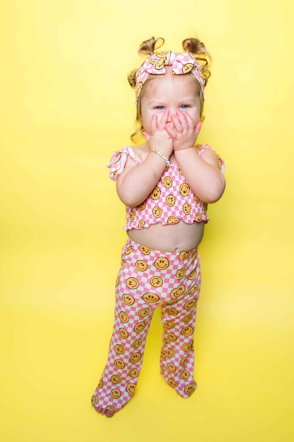 BLUSHIN' CHECKERS DREAM SMOCKED FLARE SET