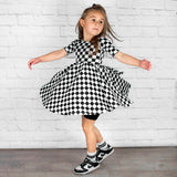 MID SLEEVE TWIRL DRESS- B+W Check