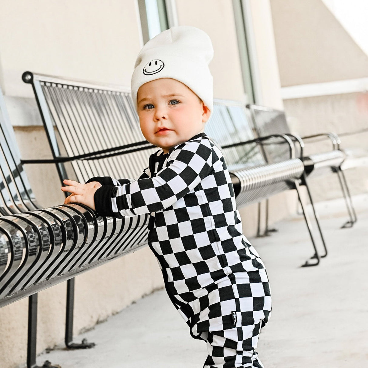 BAMBOO CUFF SMILE BEANIE- WHITE