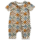 SHORTIE ZIP ROMPER - Beige Happy Smiles