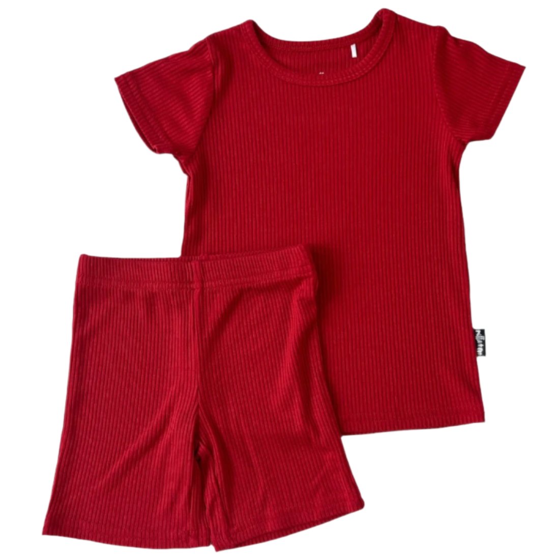 TWO PIECE SHORTIE SET- Red Ribbed