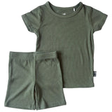 TWO PIECE SHORTIE SET- Moss Ribbed