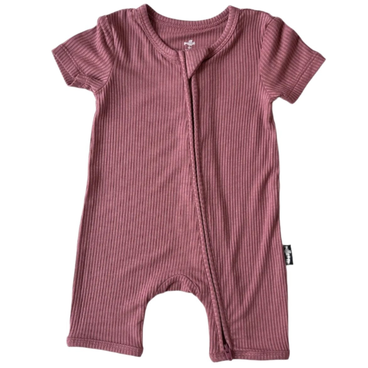 SHORTIE ZIP ROMPER - Mauve Ribbed