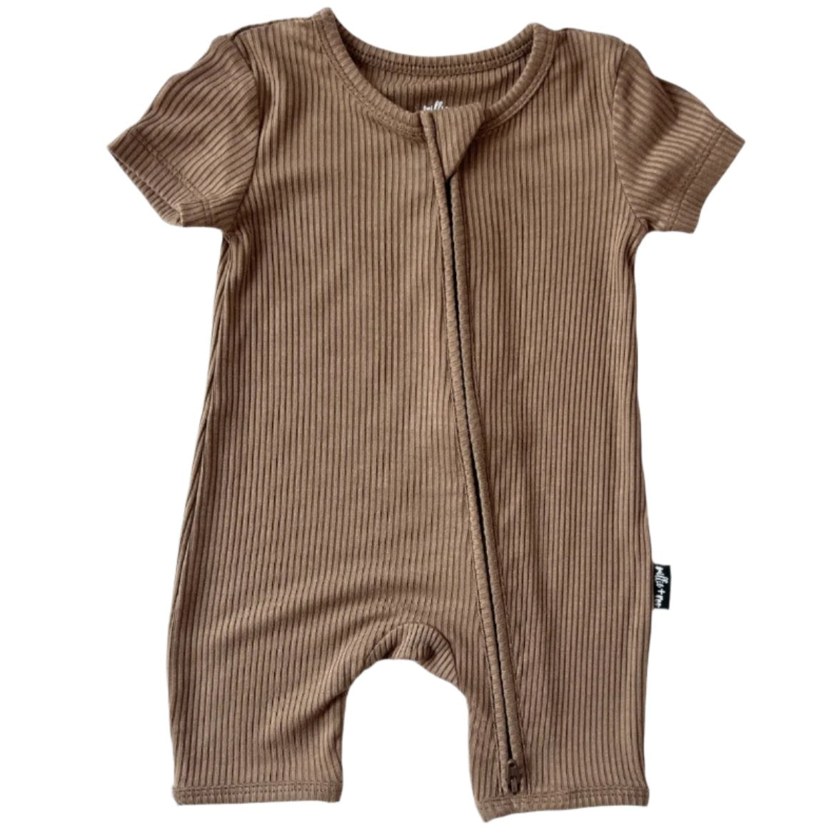 SHORTIE ZIP ROMPER - Mocha Ribbed