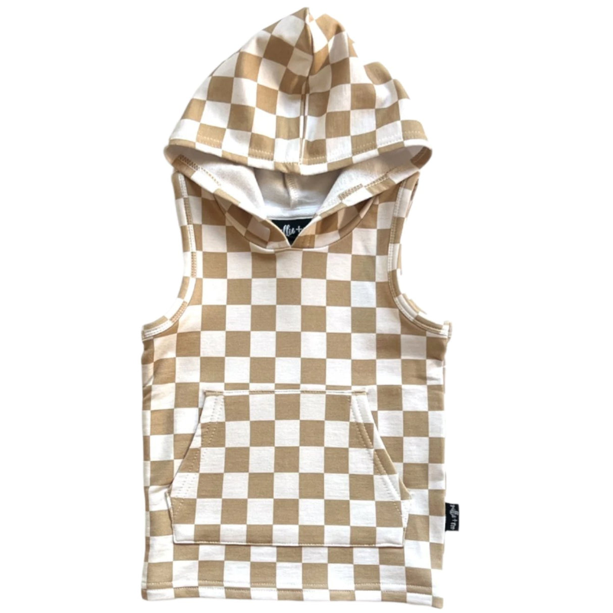 BAMBOO HOODIE TANK- Tan Check