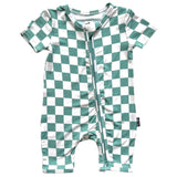 SHORTIE ZIP ROMPER - Sage Check